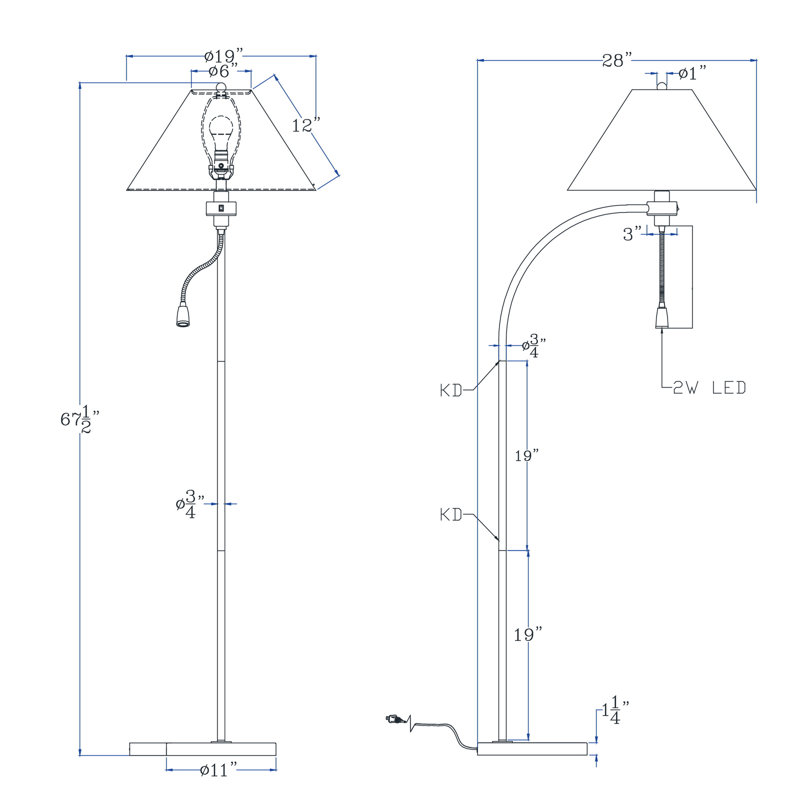 Lampe sur pied arquée 67,5 po Lyeland, Doré