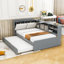 Lit plateforme en bois avec lit gigogne simple, tablettes de rangement et tête de lit-1834513650-1834513656