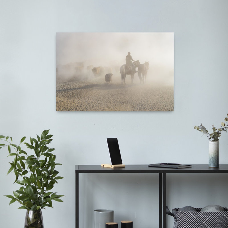 " Western Cattle Drive Abstract Contemporary Horse Landscape Nature Wall Art Print " Print, H 16 po x l 24 po