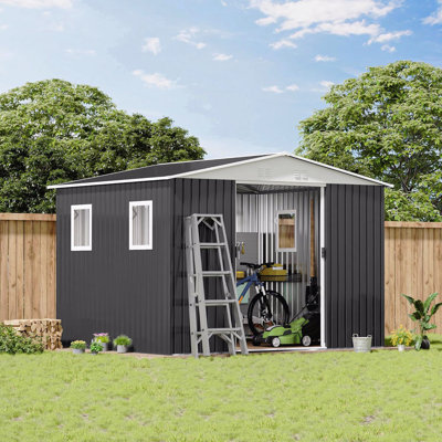 Outdoor Storage Garden Shed 12Ftx10ft Apex Roof Grey With 4 Windows And Aluminum Alloy Frame