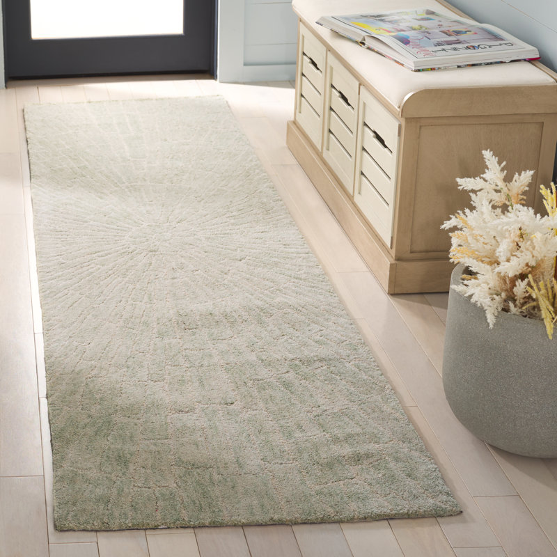 Marquee 507 Hand Tufted Wool; Cotton Starburst Rug in Light Green/Beige, Runner 2'3" x 8'