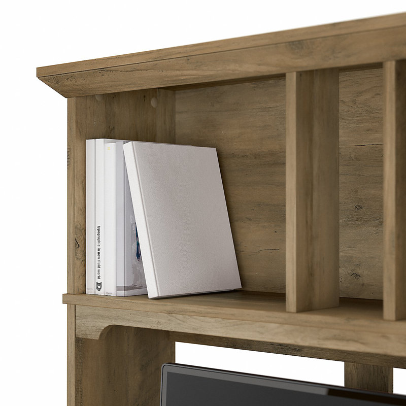 Paelynn L Shaped Credenza Desk with Hutch, Reclaimed Pine