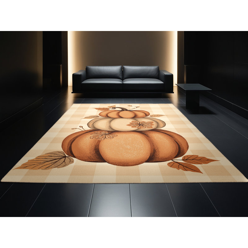 Machine Washable Midtown Halloween Modern & Contemporary Abstract Rug in Beige – Beige Binding, 8x12