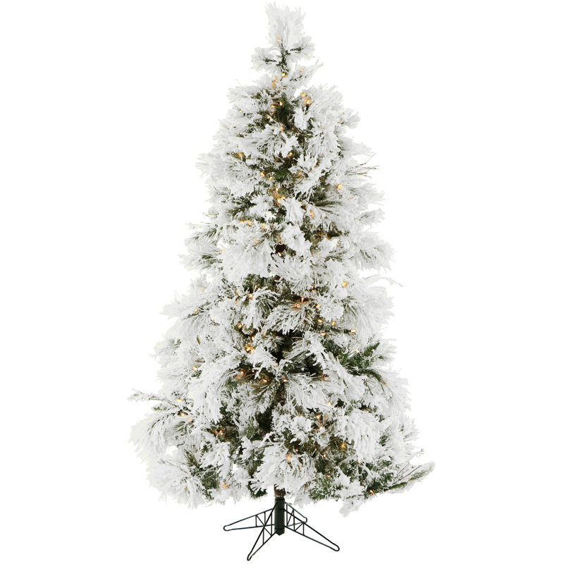 Snowy 9' White Pine Aritificial Christmas Tree with 850 Clear lights, Pre-Lit, 6.5ft