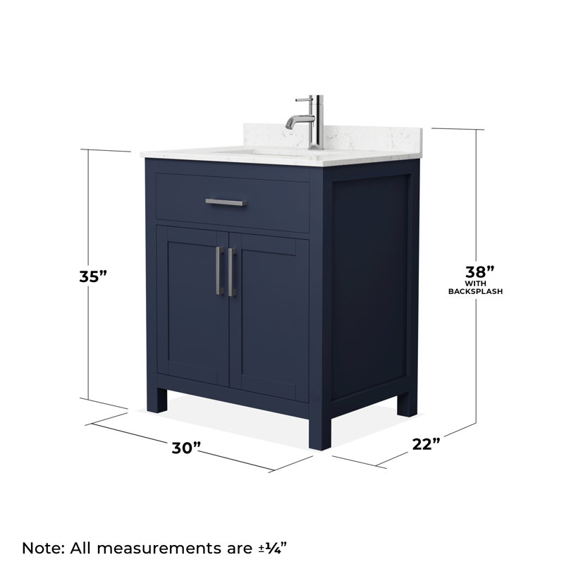 Beckett 30" Freestanding Single Bathroom Vanity with Cultured Marble Top, Brushed Nickel, Dark Blue, Carrara Cultured Marble