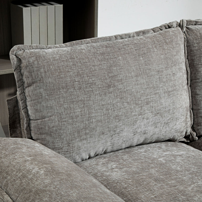 Canapé 120 po avec méridienne en chenille 120 po, gris