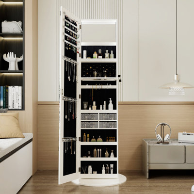 Armoire à bijoux pivotante à 360 ° avec miroir pleine grandeur, organisateur d'armoire à bijoux rotatif sur pied