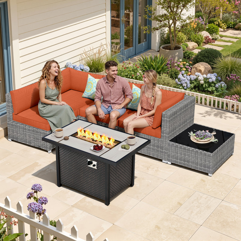 4 - Person Patio Conversation Set with Cushions, Orange, Yes