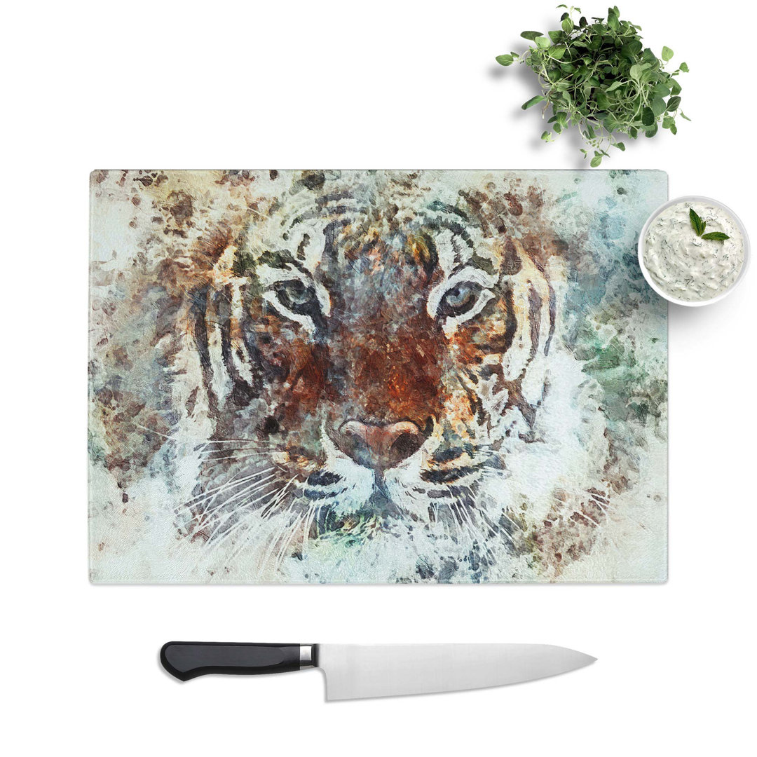 Tempered Glass Tiger in the Blue in Abstract Chopping Board