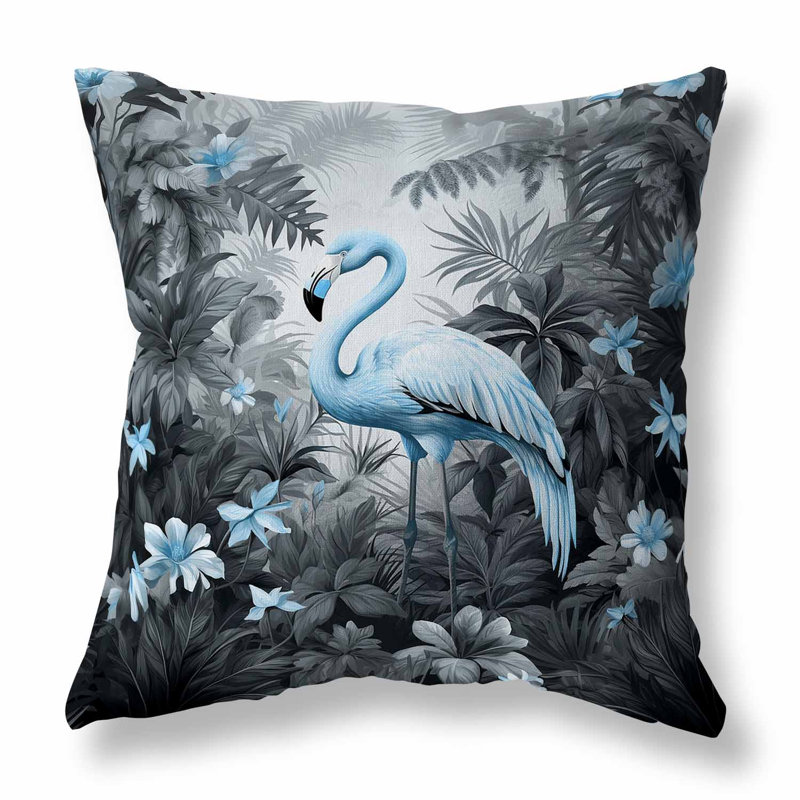 Coussin Tropical Flamingo Haven, H 20 po x l 20 po, Bleu / gris