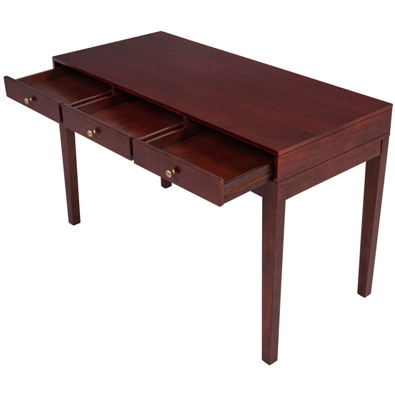 Solid Wood Library/home Office Writing Desk With 3 Drawers, Cherry