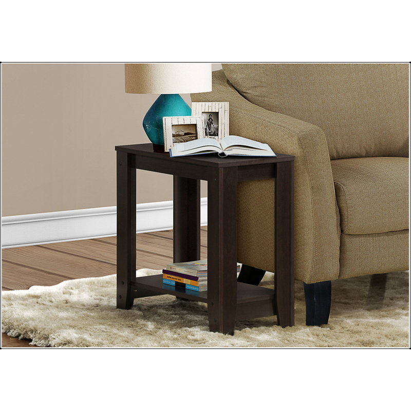 Élégante table d'appoint en bois foncé à deux niveaux pour le salon et la chambre à coucher, pour le rangement et la présentation