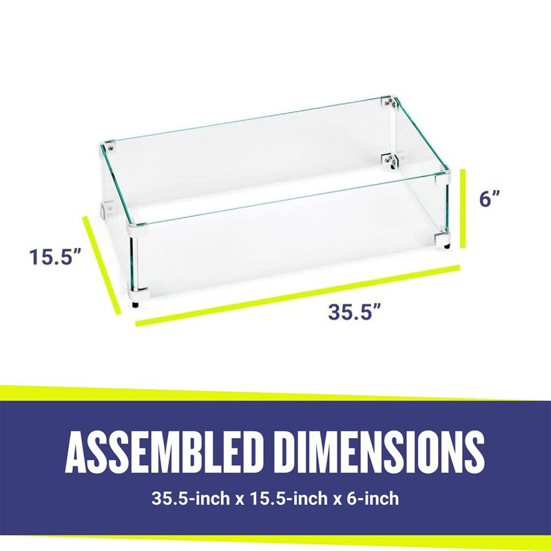 Pare-étincelles rectangulaire en verre trempé, H 6 po x l 35,5 po x p 15,5 po