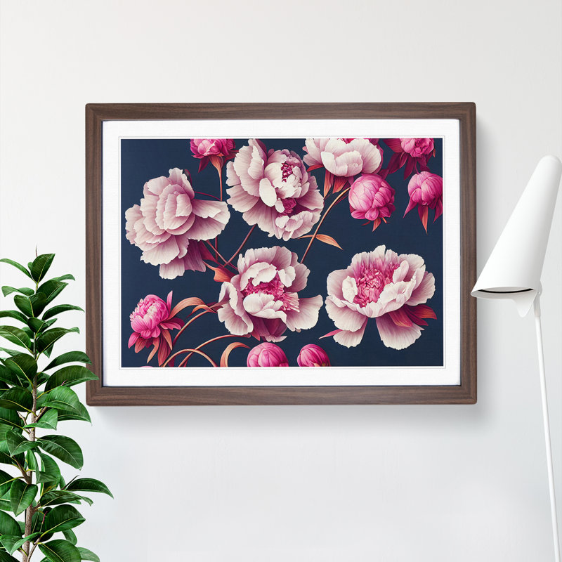 Bewitching Peonies - Single Picture Frame Print, 25cm H x 34cm W x 2cm D, Walnut Framed