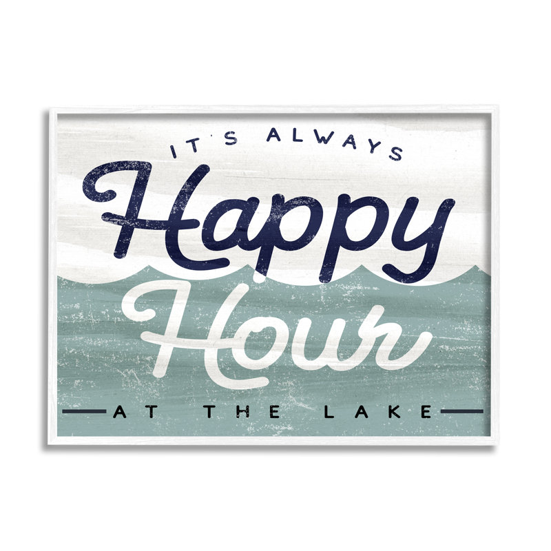 «Always Happy Hour», Lake House, L 30 po x H 24 po, Giclée encadrée blanc bord de mer