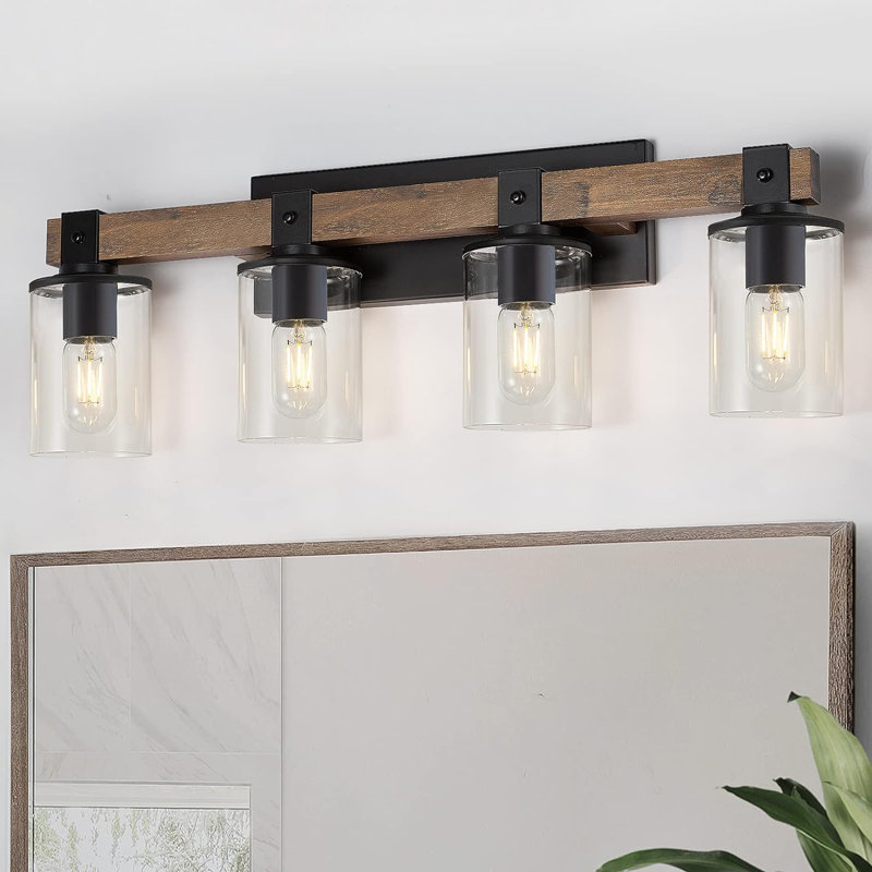 Livi Wooden Bathroom Vanity Light with Clear Glass Shade, 4