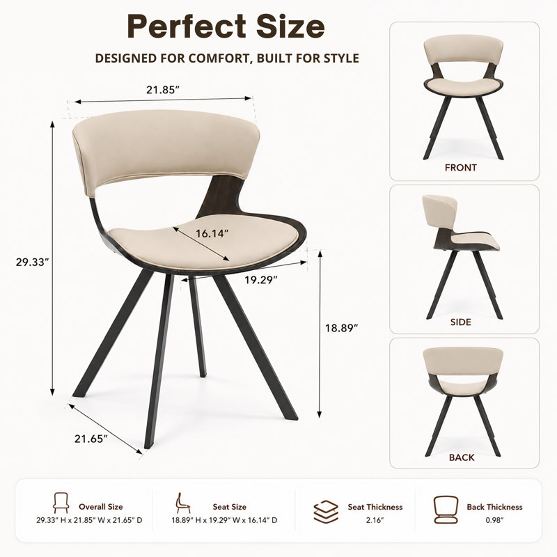Hozaifa Upholstered Dining Chair With Curved Open-Back Design And Powder-Coated Iron Legs Twedt Collection, 4