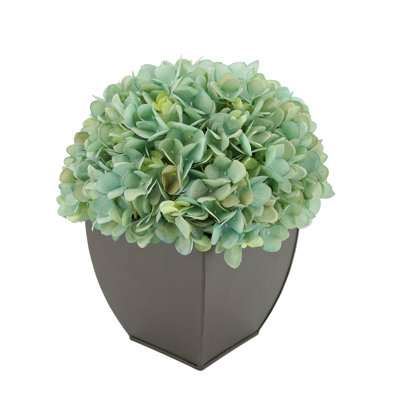Synthetic Fabric Teal Hydrangea Arrangement in Planter