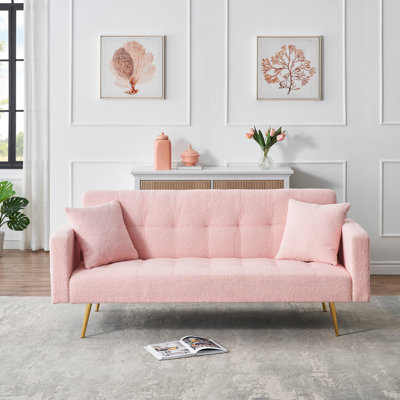 Comfortable Teddy Fleece Sofa Bed With Two Free Throw Pillows, Ideal For Relaxing And Sleeping In Any Living Space
