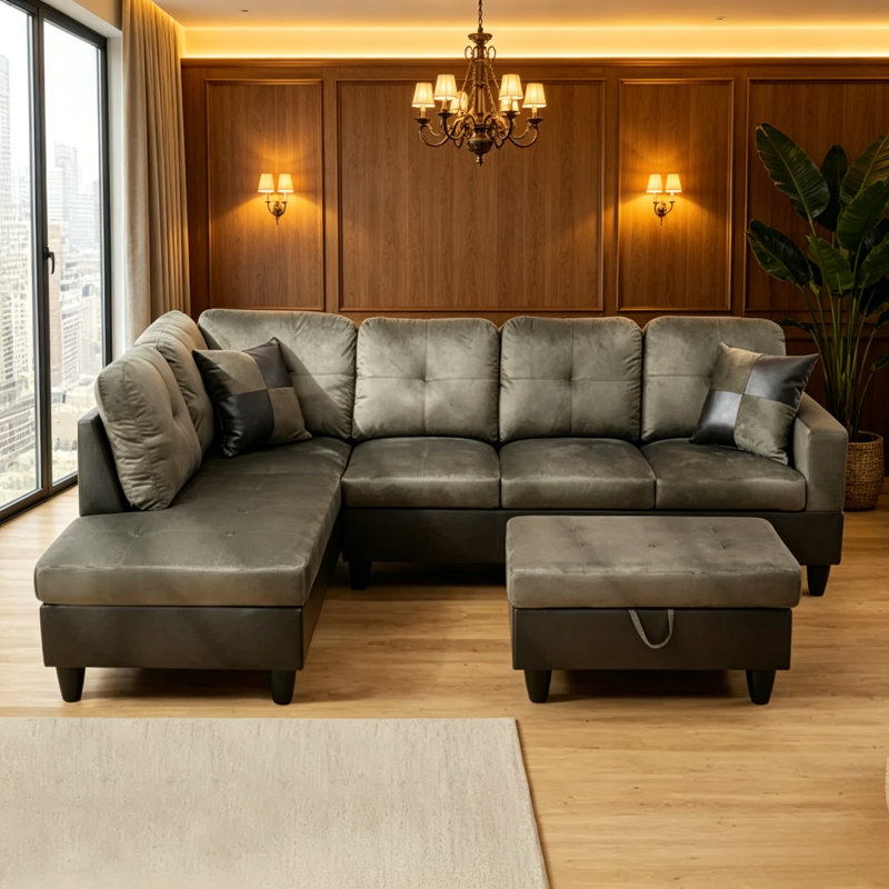 Maumee Upholstered Sectional, Left Hand Facing, Brown