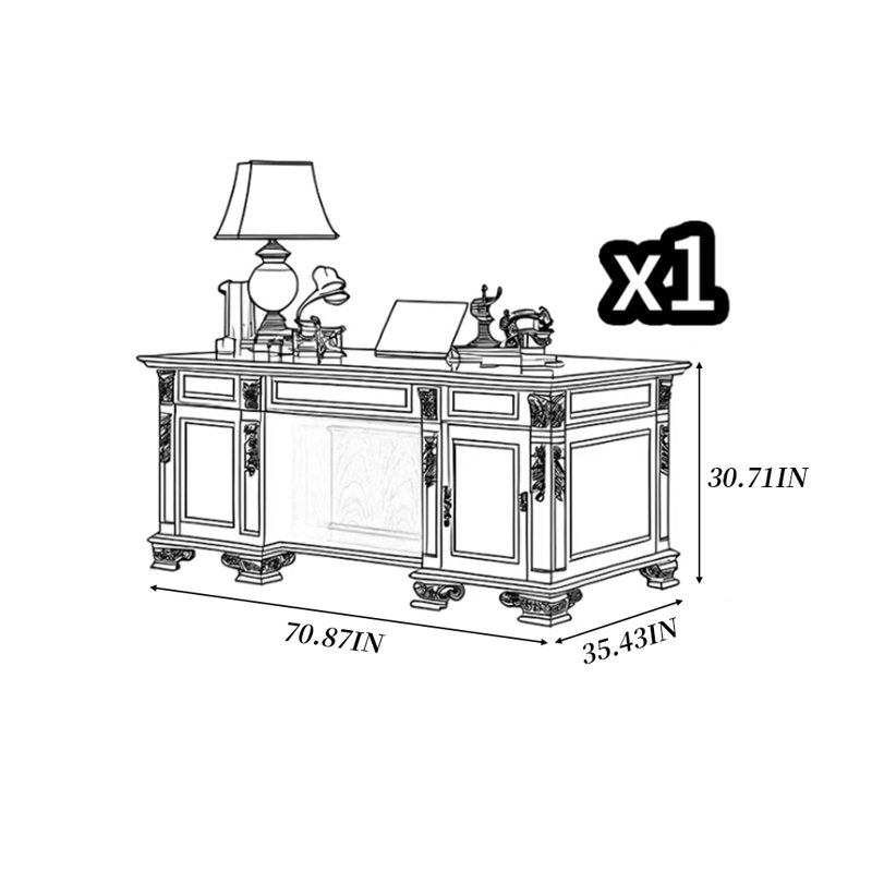 European style desk, 30.71" H x 70.87" W x 31.5" D