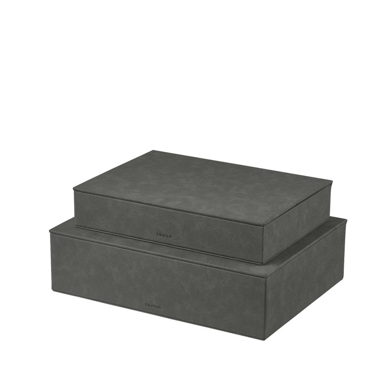 SAHLA - Ensemble de 2 boîtes de rangement en faux suède - Étain (gris anthracite), Gris