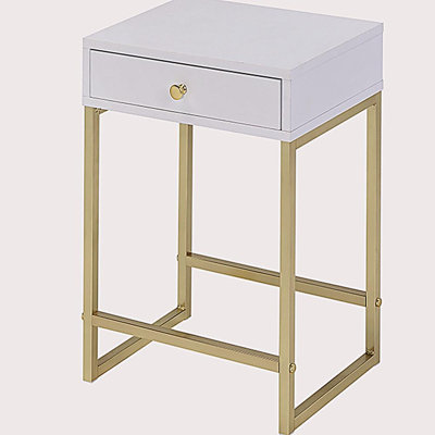 White and brass 1-drawer side table