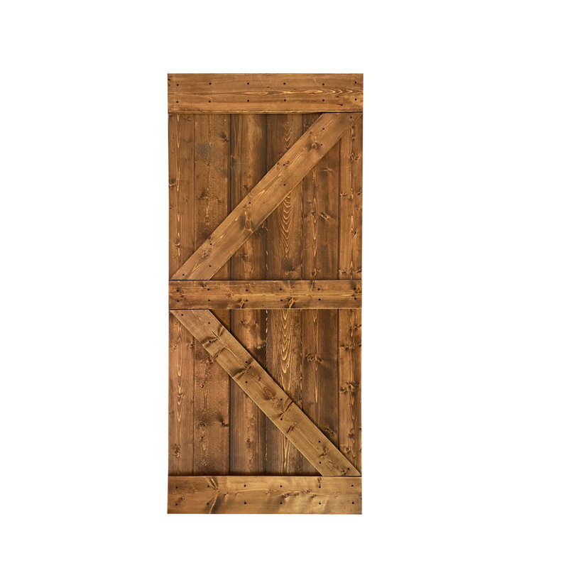 Porte de grange à panneaux en bois et métal K Series sans trousse de quincaillerie d'installation, Noyer, H 38 po x l 84 po