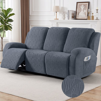Tiba 8-Piece Soft Jacquard 3-Seater Sofa Slipcover with Stretch Bottom Couch Cover, Machine Washable Furniture Protector with Side Pockets
