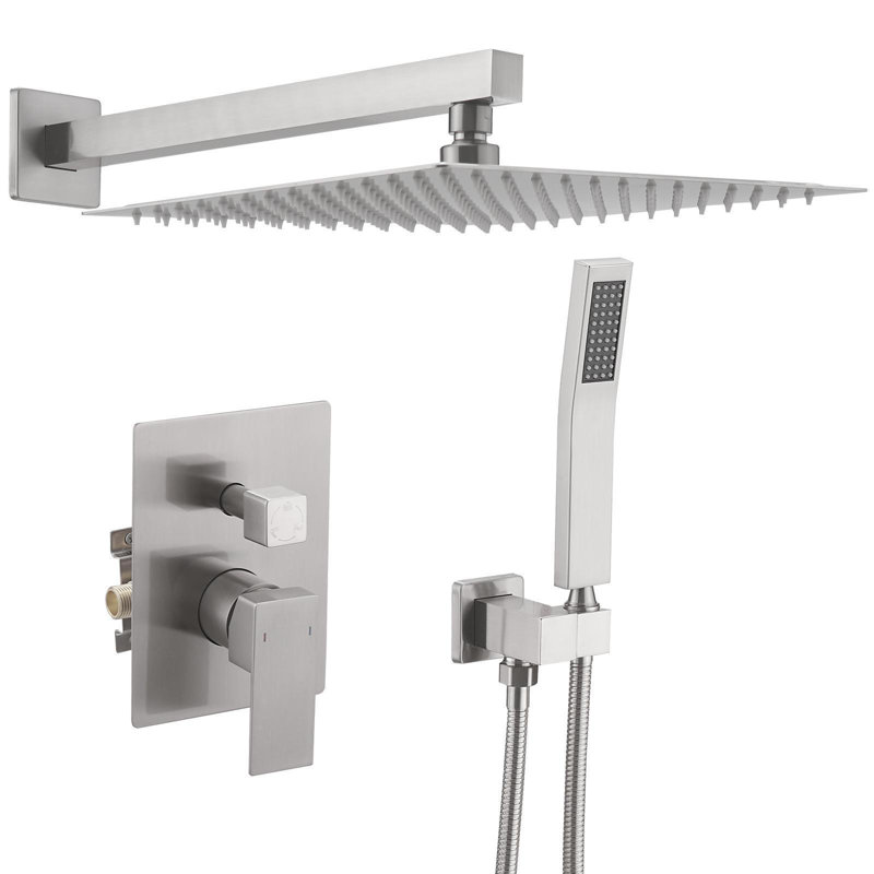 10 po Robinet de douche à poignée simple à 2 jets 2,5 gallons par minute avec soupape réglable, Nickel brossé