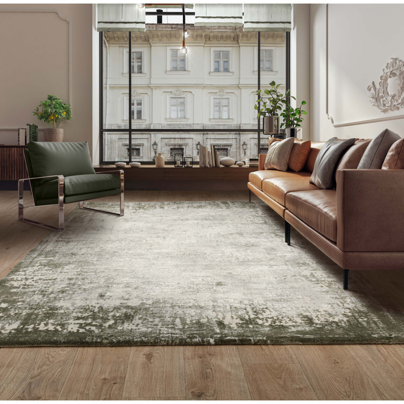 Abrienne Soft Shiny Border Green/Grey Rug, Rectangle 160 x 230cm