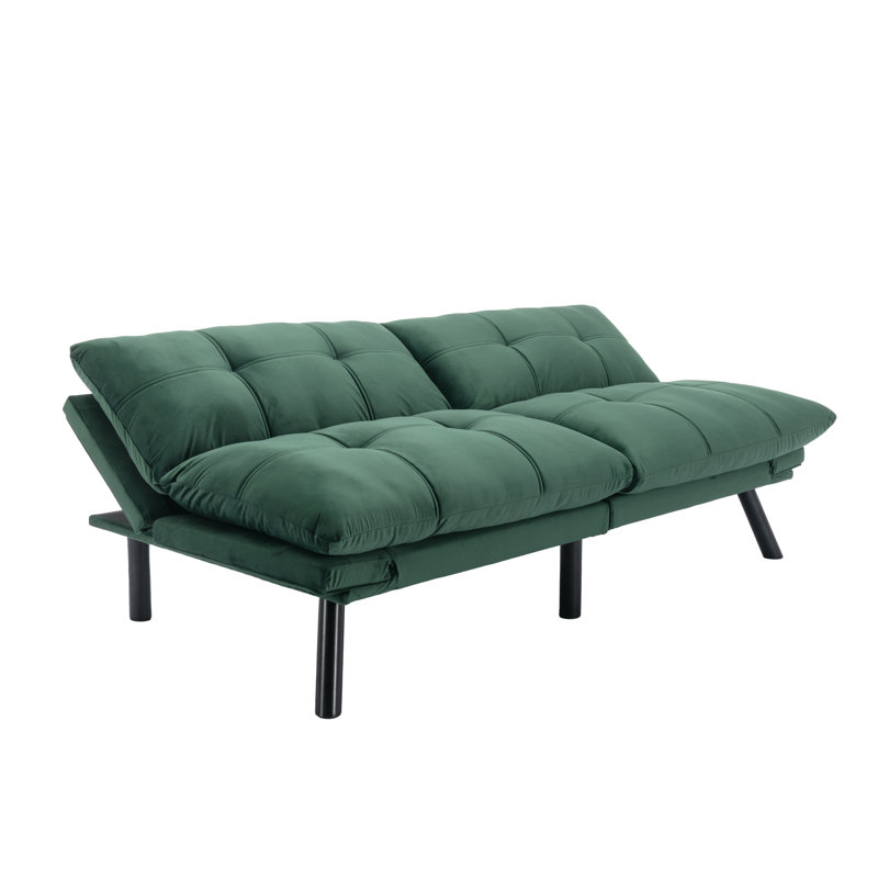 70.9" Upholstered Convertible Reclining Futon Sofa Bed with Adjustable Armrests, Green Velvet