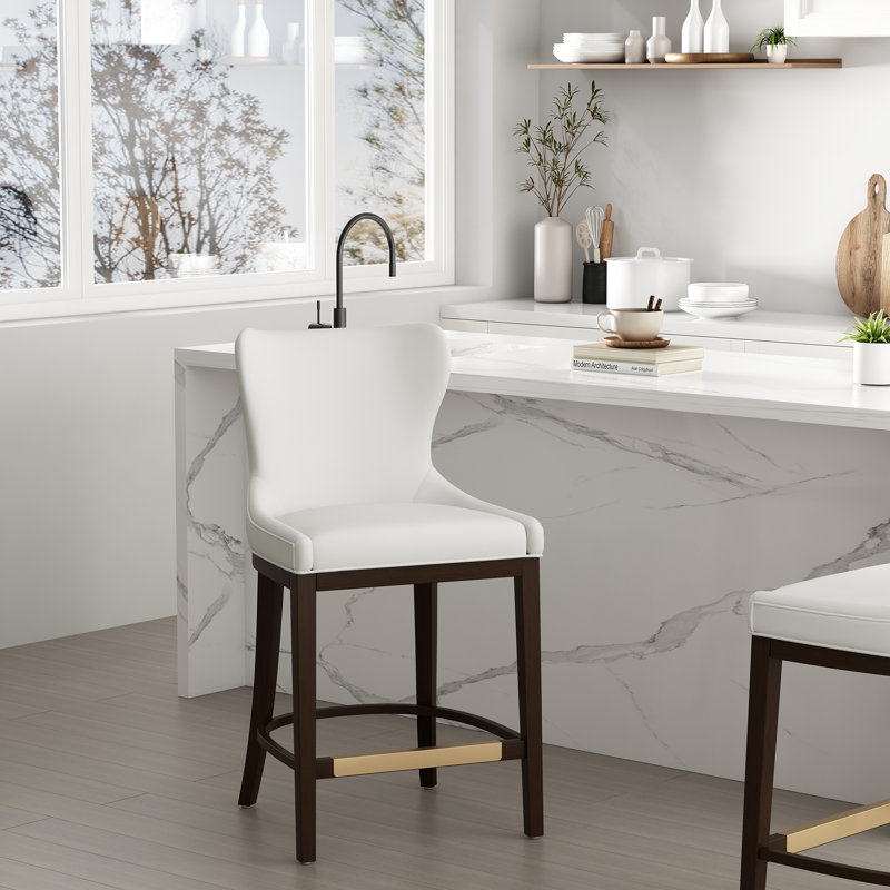 Tabouret de comptoir rembourré Blair, Blanc, 1, Tabouret de comptoir (siège d'une hauteur de 26 p