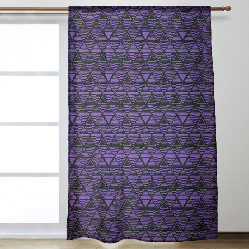 Classic Hand Drawn Triangles Geometric Room Darkening Thermal Rod Pocket Single Curtain Panel, Dark Purple/Black