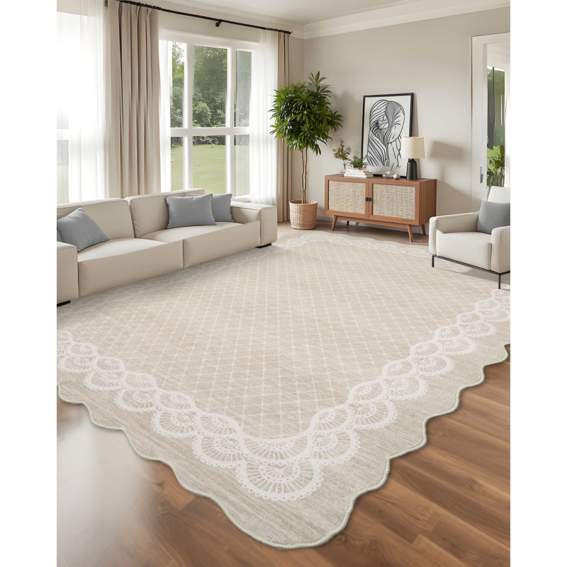 Rectangle Washable Area Rug, Beige, Rectangle 160 x 230 cm