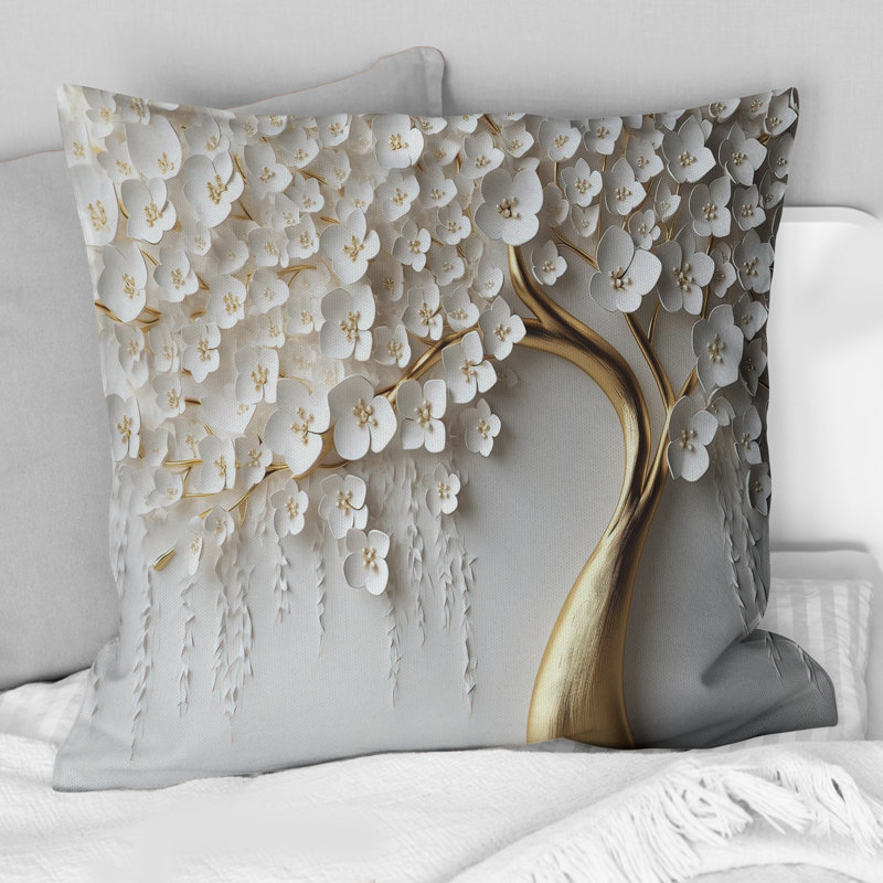 Orchidée blanche Garden Of Branches Iv I - coussin décoratif à motif floral, H 18 po x l 18 po