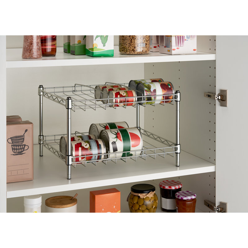 TRINITY 2-Tier Chrome Wire Steel Can Organizer w/ Adjustable Dividers