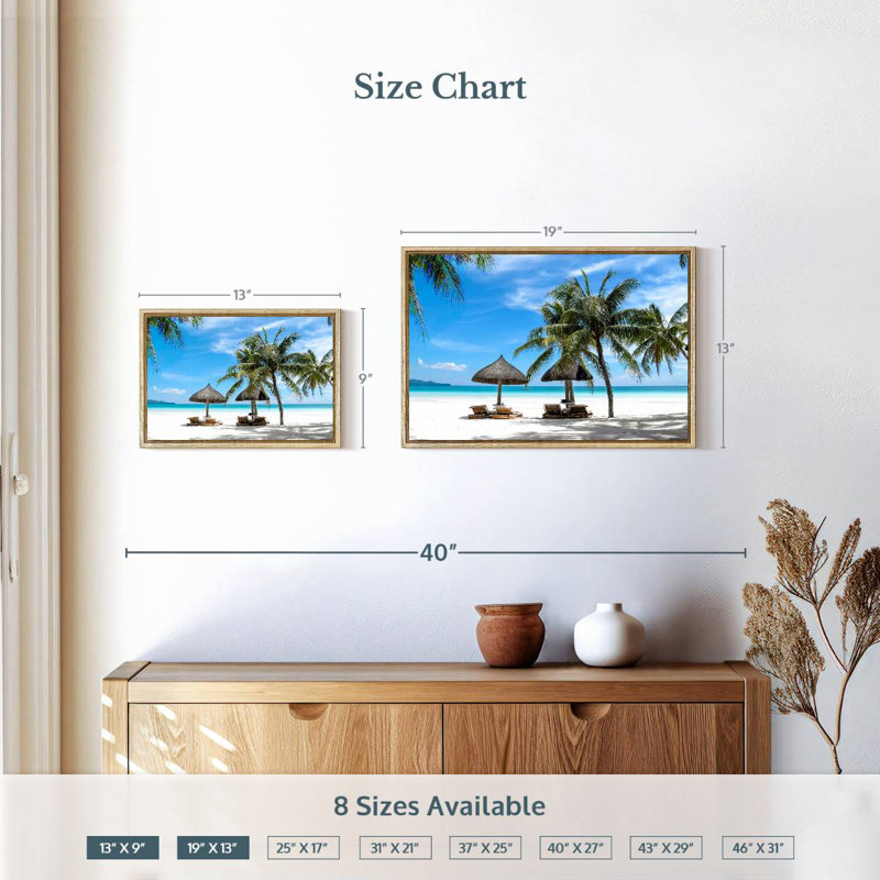 Bord de mer Boracay, 19 po x 13 po, Cadre flottant en bois naturel