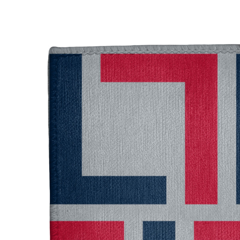 Tapis géométrique bleu marine / gris clair / rouge, Rectangle 4 pi x 6 pi