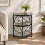 Table d'appoint demi-ronde à 3 niveaux en grain de bois gris, table de bout demi-cercle industrielle en métal noir mat