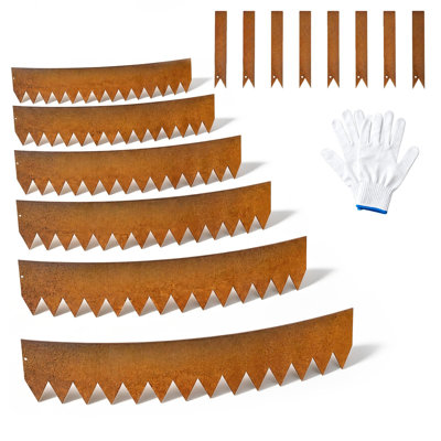 40x8in Steel Landscape Edging 6-Pack, 20ft Total Hammer-in Metal Border Strips with Paint Finish, Clips & Gloves
