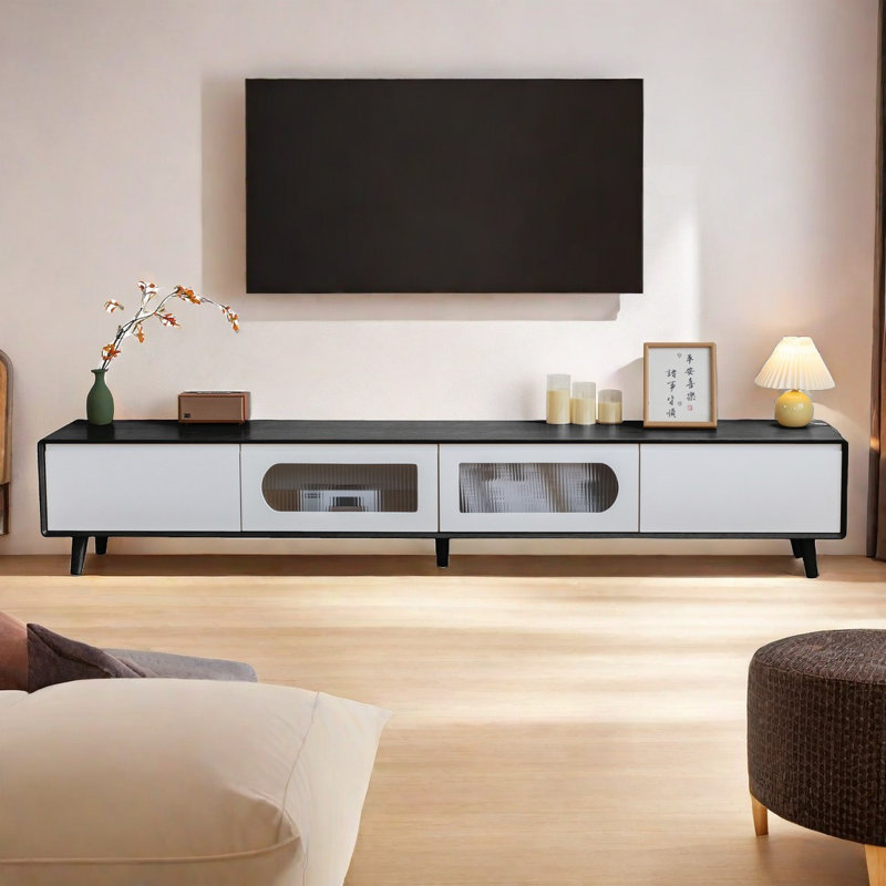Meuble télé de style nordique, Noir / blanc, 16.9" H x 118.1" L x 15.7" W