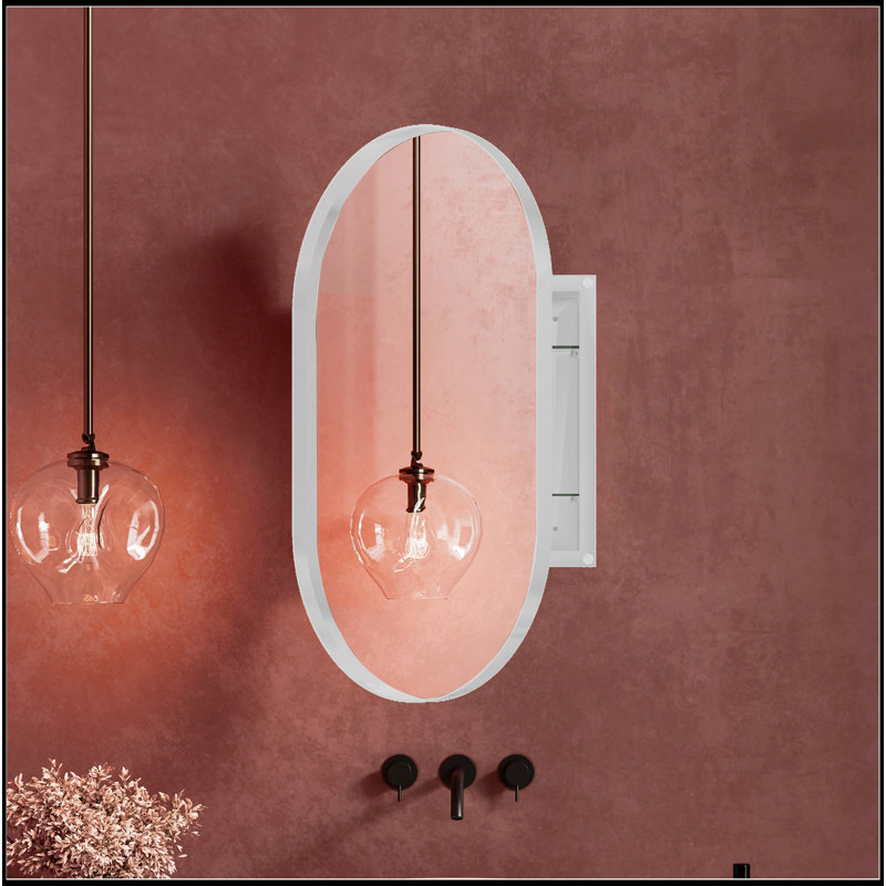 Versatile20x34 Inch Oval Recessed Medicine Cabinet, Metal Framed Bathroom Wall Cabinet With Mirror And Adjustable Shelves, Wall Mirror With Storage For Bathroom