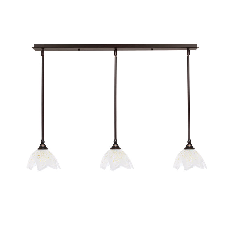 3 Light Stem Hung Linear Pendalier Shown With 7" Gold Ice Glass, Dark Granite, 6.25" H x 39.25" W x 7" D
