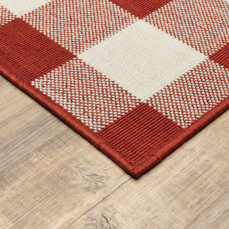 Mac Plaid Indoor / Outdoor Area Rug, Rectangle 5'3" x 7'6", Red/Ivory