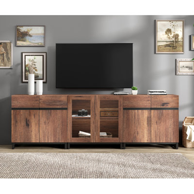 Modern TV Stand For Tvs Up To 100 Inch, 3 In 1 TV Console With Glass Doors And 2 Drawers, Entertainment Center With Adjustable Shelf For Living Room,