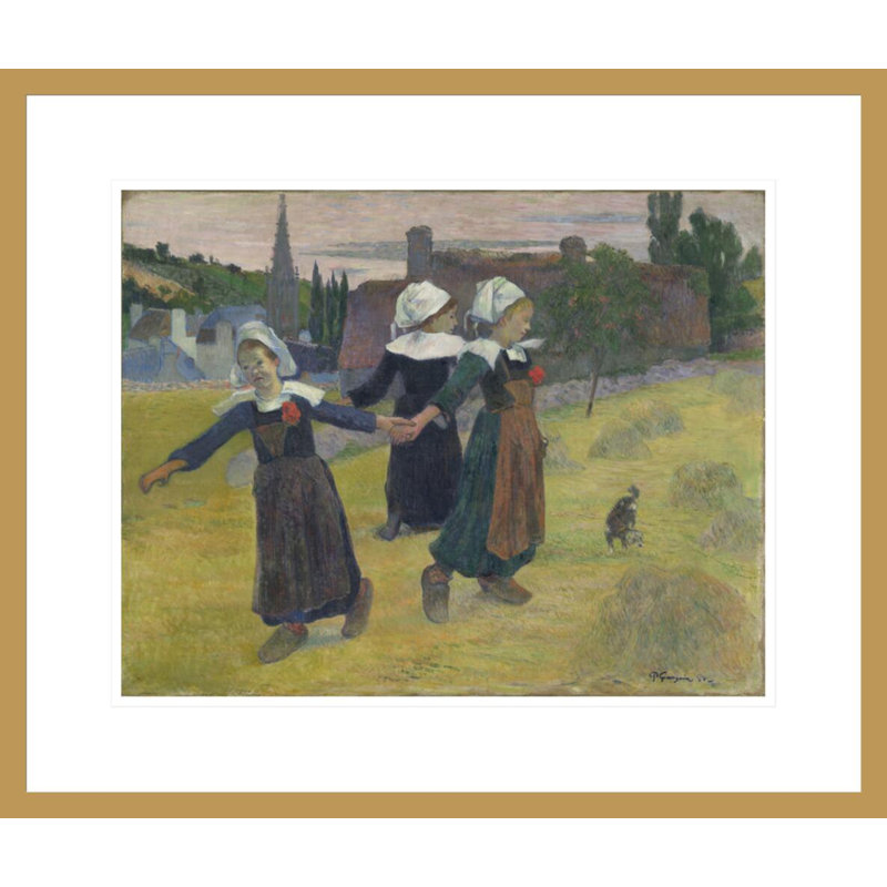 «Brittany Girls Dancing Pont-Aven» par Paul Gauguin - Estampe numérique encadrée, H 17,75 po x l 21,01 po