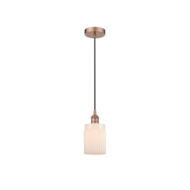 Luminaire suspendu cylindrique à 1 lumière Kamena, Blanc mat, Cuivre antique