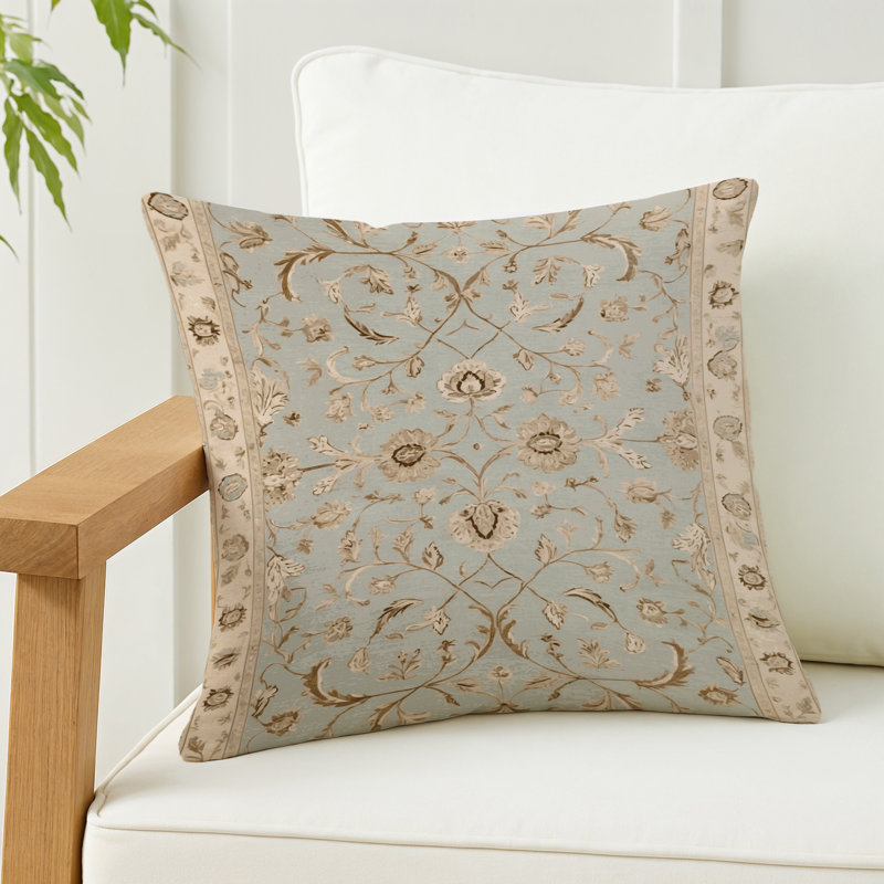 Coussin décoratif intérieur et extérieur Tabriz, Carré 16 po, Beige oriental 31