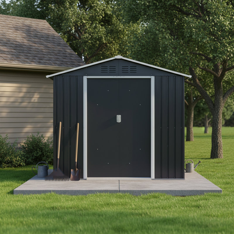 Abri de jardin extérieur en métal 7X4.3Ft gris anthracite avec fenêtre, H 84 po x l 50,8 po x P 76,7 po